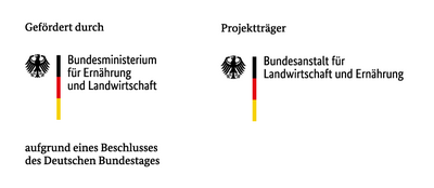 Logos: Gefördert durch Bundesministerium für Ernährung und Landwirtschaft, Projektträger Bundesanstalt für Landwirtschaft und Ernährung