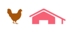 Huhn- und Stall-Silhouette als Icon für Haltung Legehennen