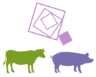 verschachtelte Quadrate, Rinder- und Schweine-Silhouette als Icon für Tierkörperbeseitigung Rind und Schwein